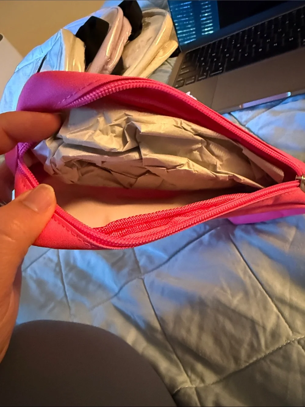 Pink 'VIBES' Zip Pouch Cosmetic Bag